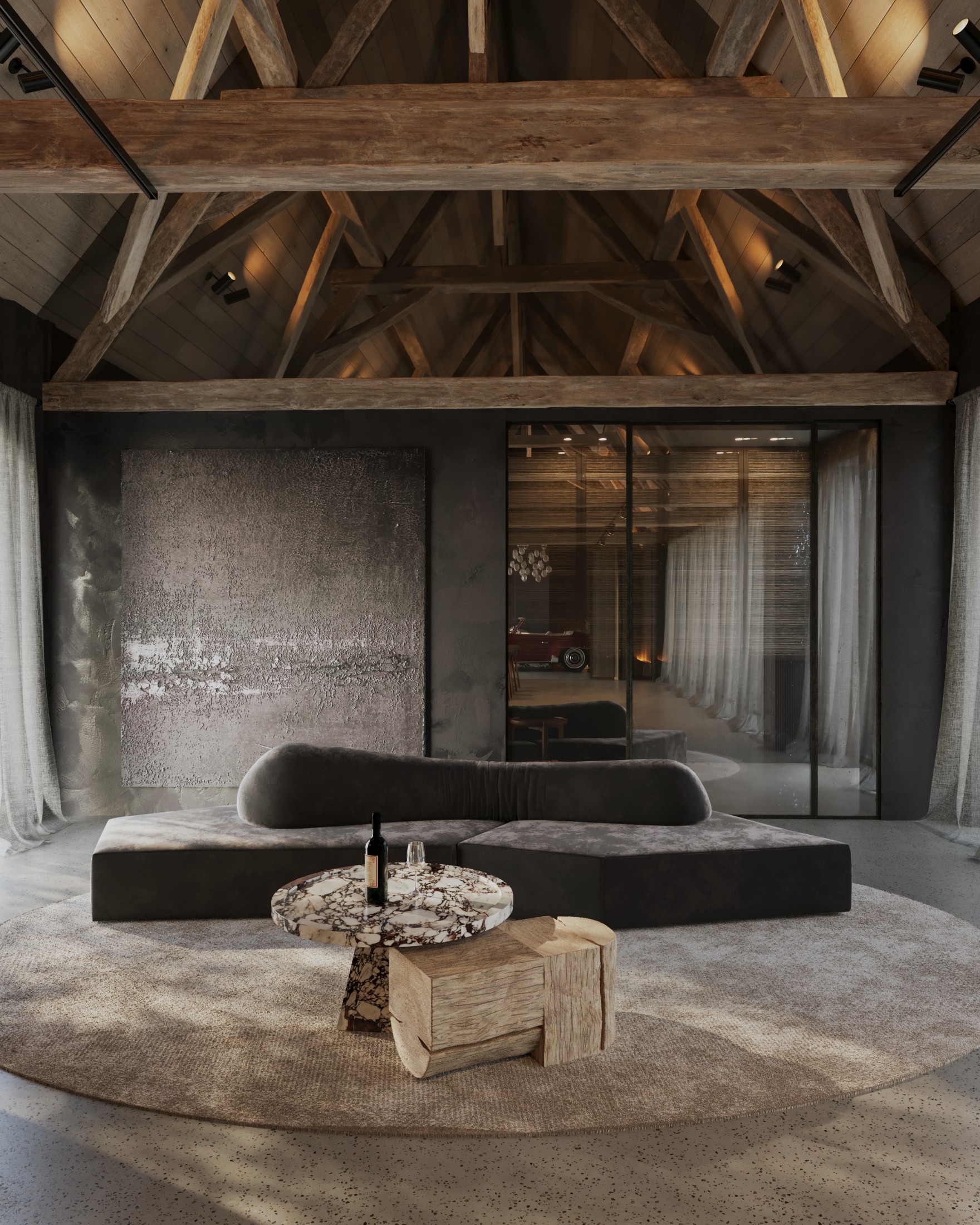 Feestzaal met ruwe materialen